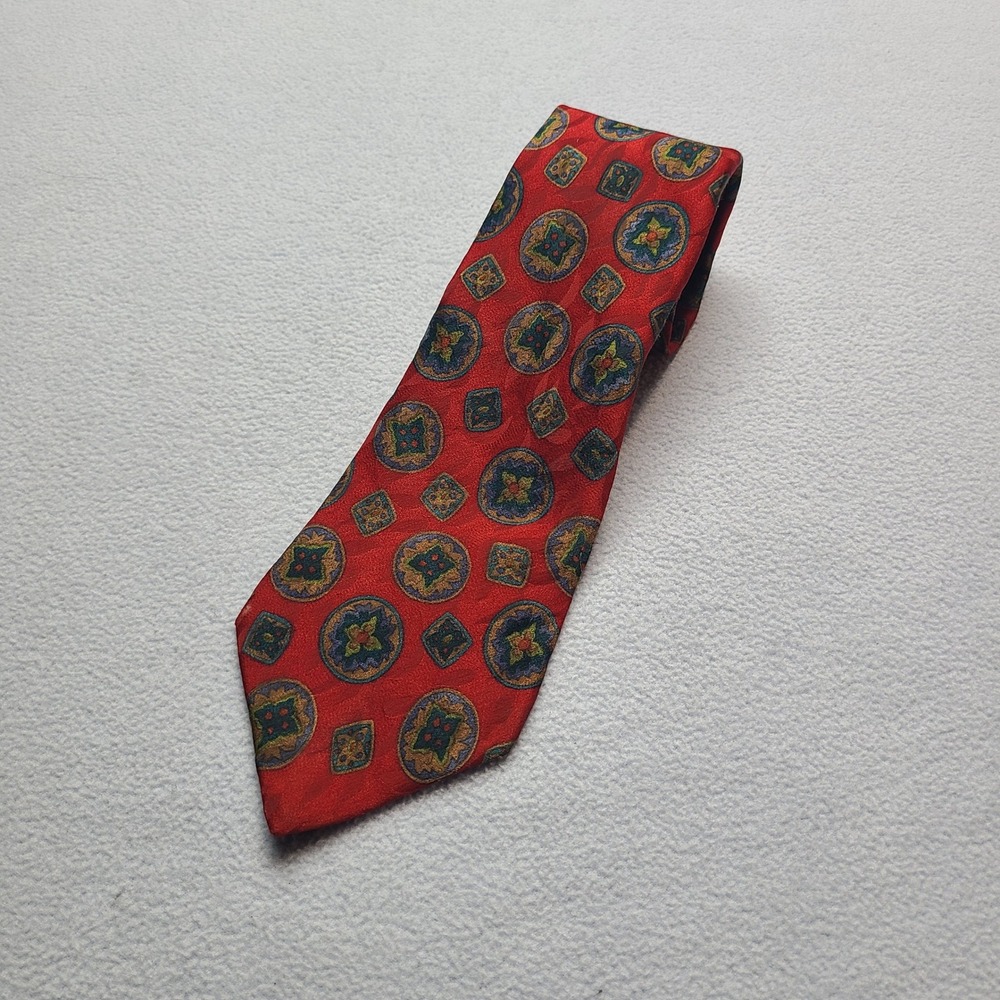 Liberty of London Tie Mens OS Red Excellent Silk Medallion Geometric USA Made